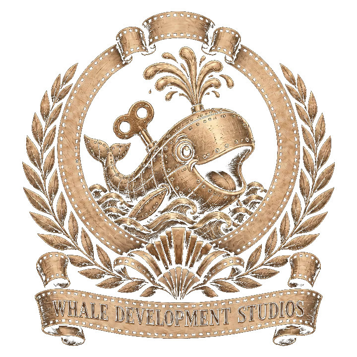 The Whale Development Studios emblem: a clockwork whale with the studio name on its ribbon