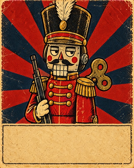 Character card: a Tin Grunt, a nutcracker-faced toy soldier with a rifle and a wind-up key